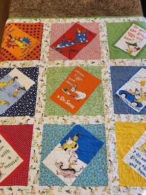 Dr. Seuss Patchwork Baby Quilt in Blue, Green, Red, Yellow, Orange